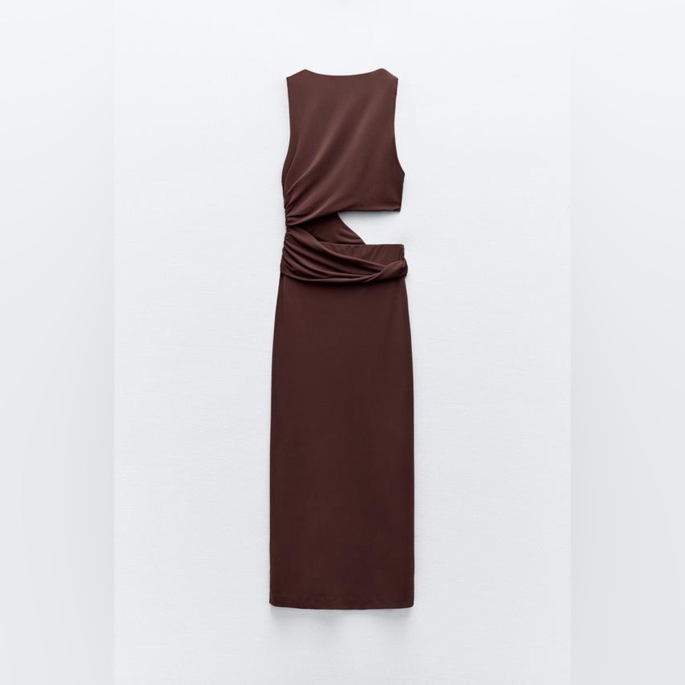 Zara dress fitted bodycon Brown Cutout Midi Party Wedding Coctail - Picture 15 of 16